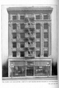 PG&E Magazine Frontispiece, circa 1909. A page from PG&E's early history, reflecting the company's presence in San Francisco at the turn of the century.